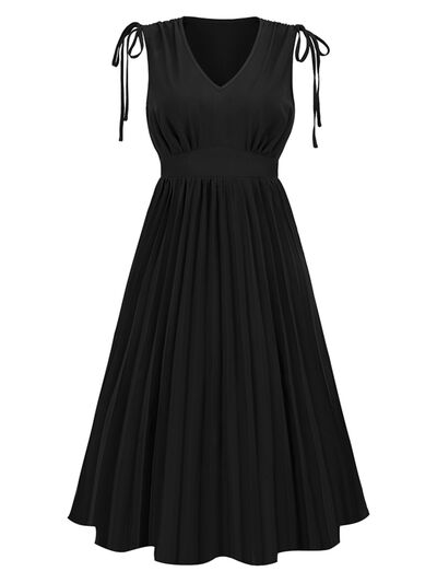 Pleated V-Neck Sleeveless Midi Dress - All Dresses - Dresses - 19 - 2024