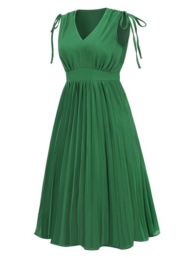 Pleated V-Neck Sleeveless Midi Dress - All Dresses - Dresses - 6 - 2024
