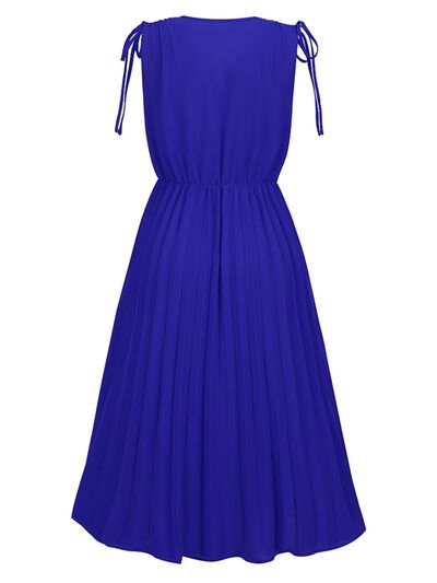 Pleated V-Neck Sleeveless Midi Dress - All Dresses - Dresses - 36 - 2024