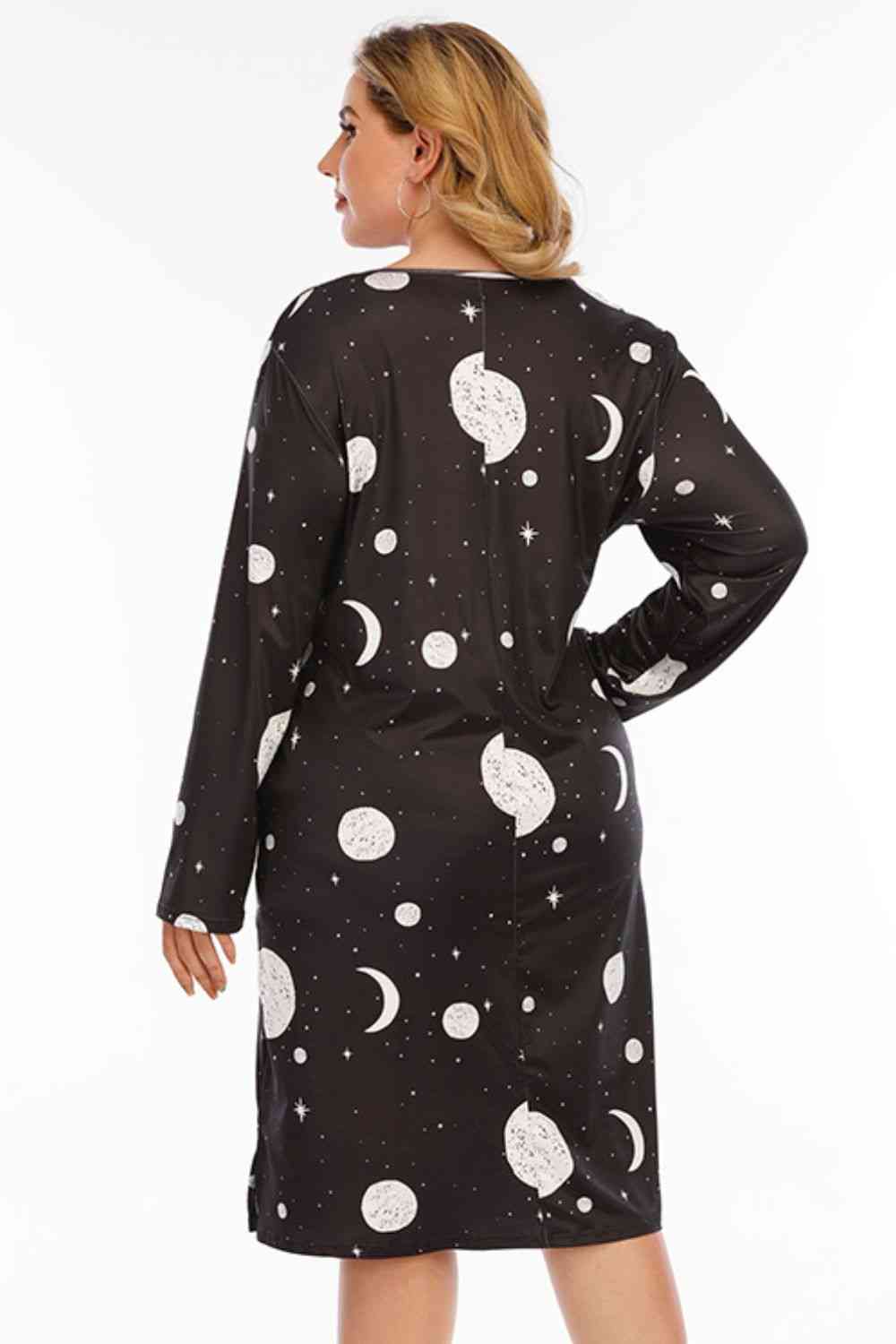Plus Size Moon & Star Print Round Neck Dress - All Dresses - Dresses - 2 - 2024