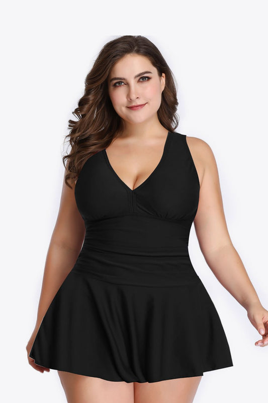 Plus Size Plunge Swim Dress - Black / L - All Dresses - Swimwear - 1 - 2024