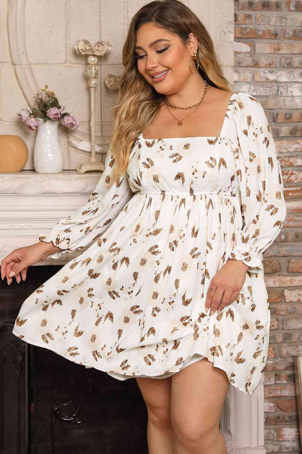 Plus Size Printed Square Neck Mini Dress - All Dresses - Dresses - 4 - 2024