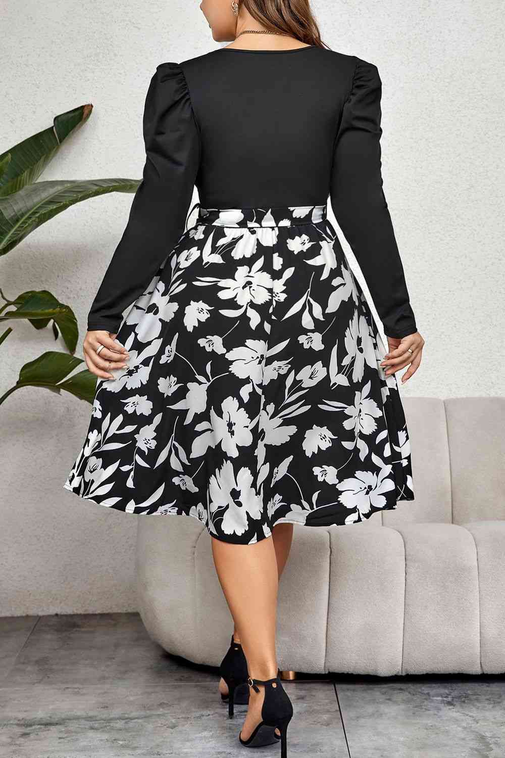 Plus Size Round Neck Puff Sleeve Printed Dress - All Dresses - Dresses - 2 - 2024