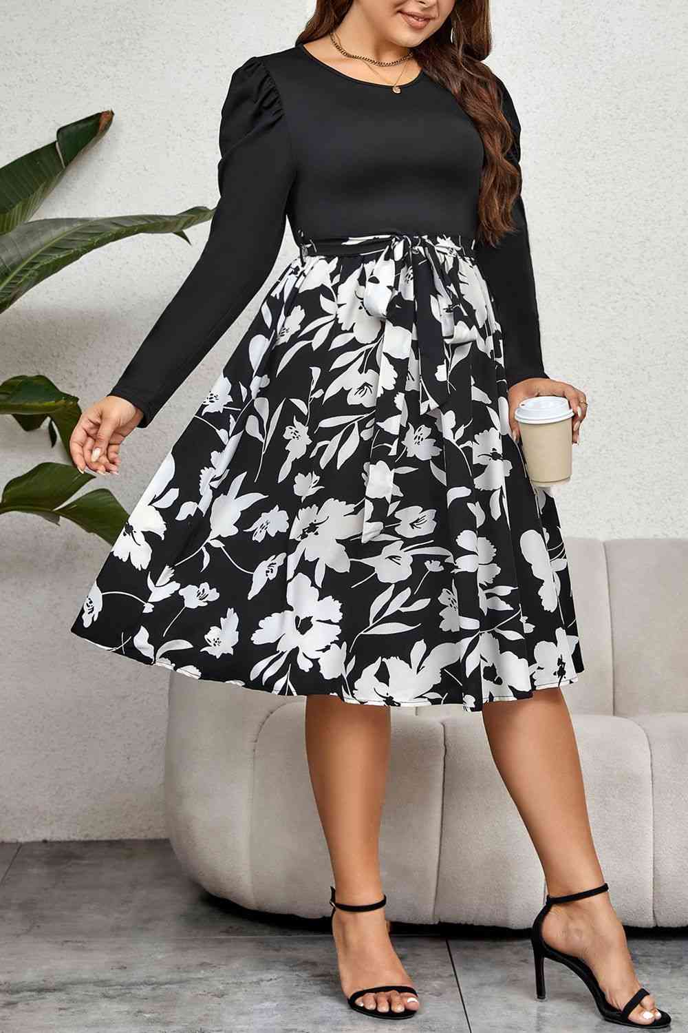 Plus Size Round Neck Puff Sleeve Printed Dress - All Dresses - Dresses - 6 - 2024