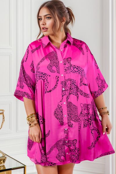 Plus Size Tiger Printed Button Up Half Sleeve Dress - All Dresses - Dresses - 3 - 2024
