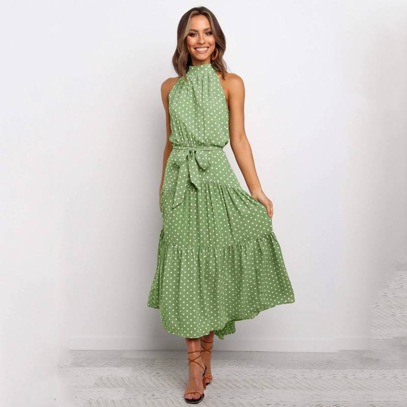 Polka Dot Halter Dress - Green / XL - All Dresses - Clothing - 60 - 2024