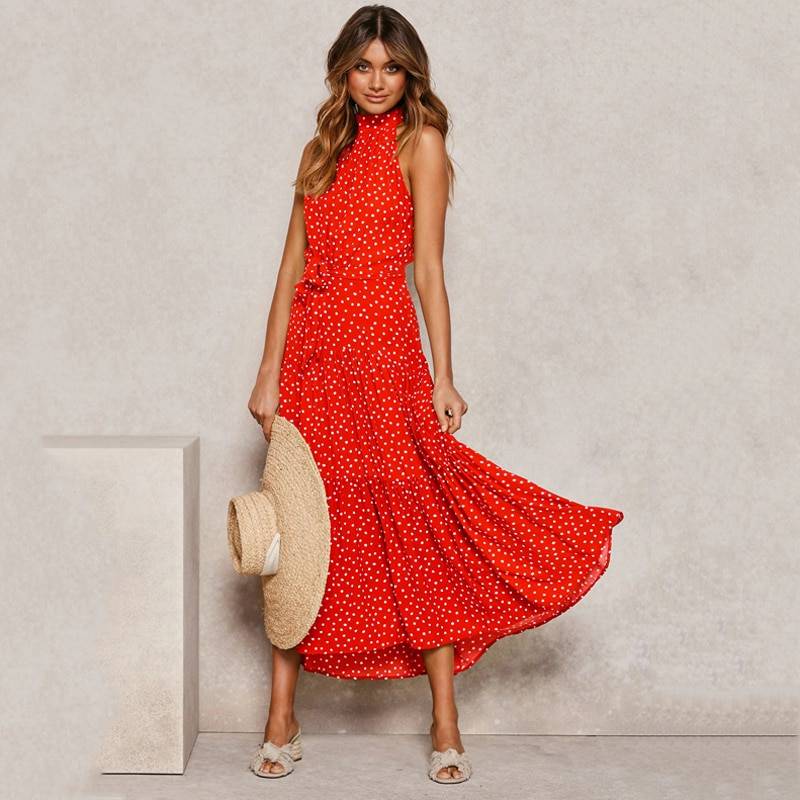 Polka Dot Halter Dress - Red / XL - All Dresses - Clothing - 64 - 2024