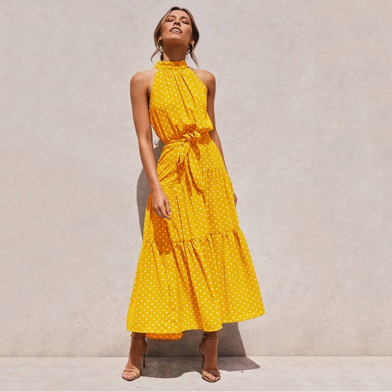 Polka Dot Halter Dress - Yellow / XL - All Dresses - Clothing - 66 - 2024