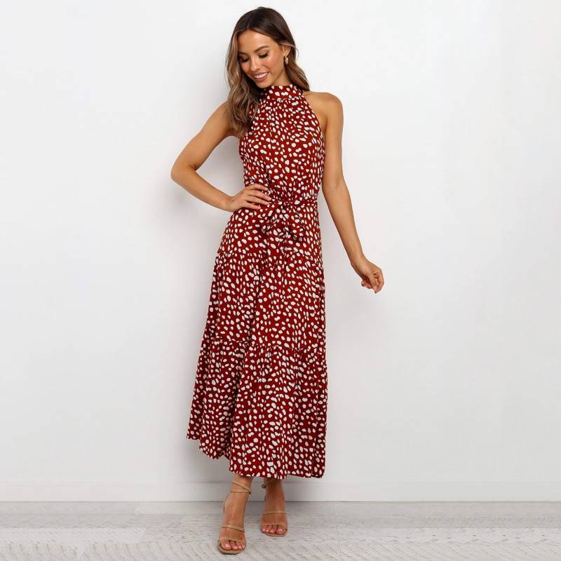 Polka Dot Halter Dress - Dark Red / XL - All Dresses - Clothing - 65 - 2024