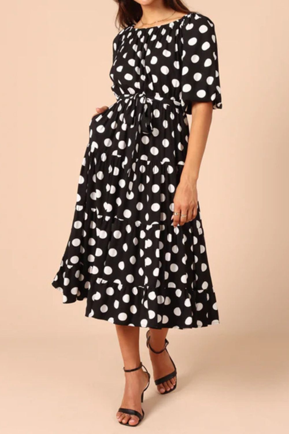 Polka Dot Tie Waist Midi Dress - All Dresses - Dresses - 3 - 2024