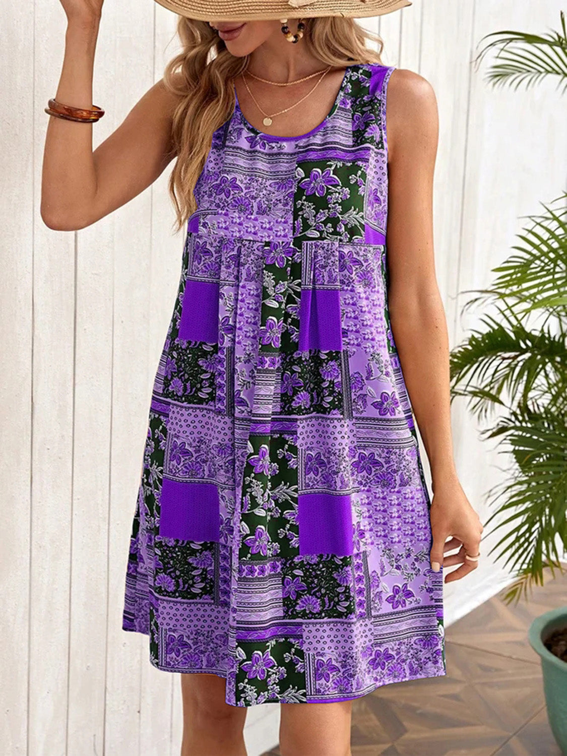 Printed Sleeveless Mini Dress - Purple / S - All Dresses - Dresses - 11 - 2024