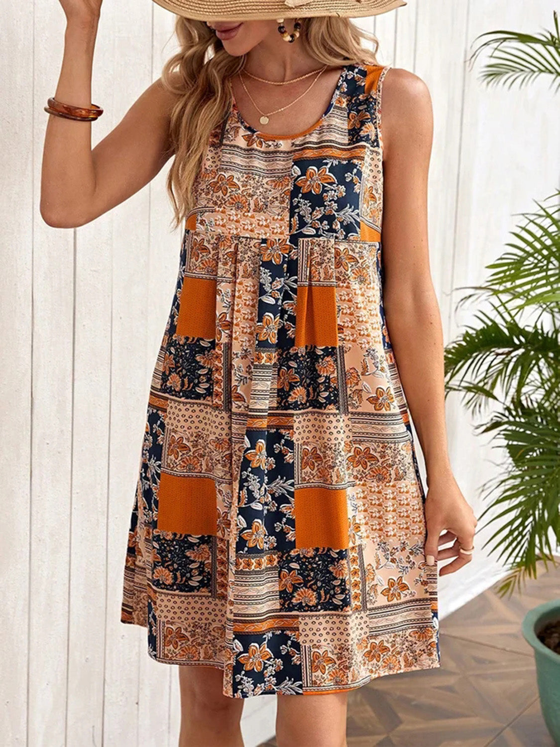 Printed Sleeveless Mini Dress - Orange / S - All Dresses - Dresses - 1 - 2024