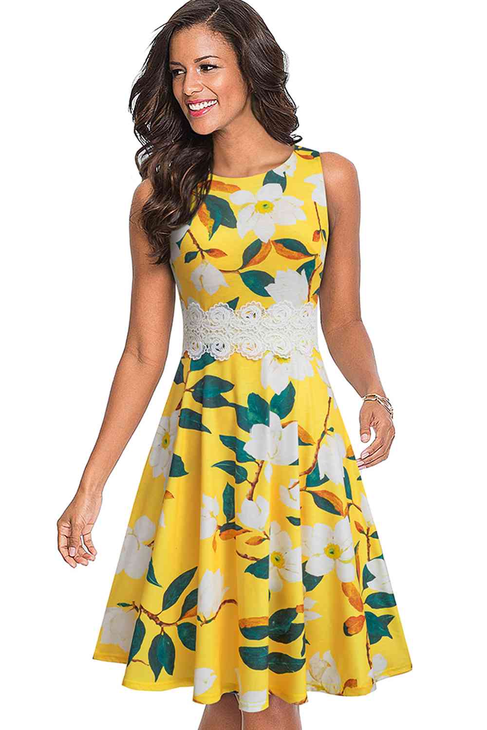 Printed Smocked Waist Sleeveless Dress - Banana Yellow / S - All Dresses - Dresses - 34 - 2024