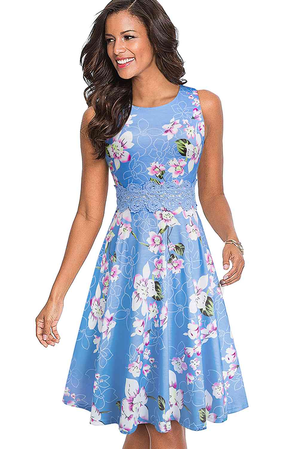 Printed Smocked Waist Sleeveless Dress - Pastel Blue / S - All Dresses - Dresses - 28 - 2024