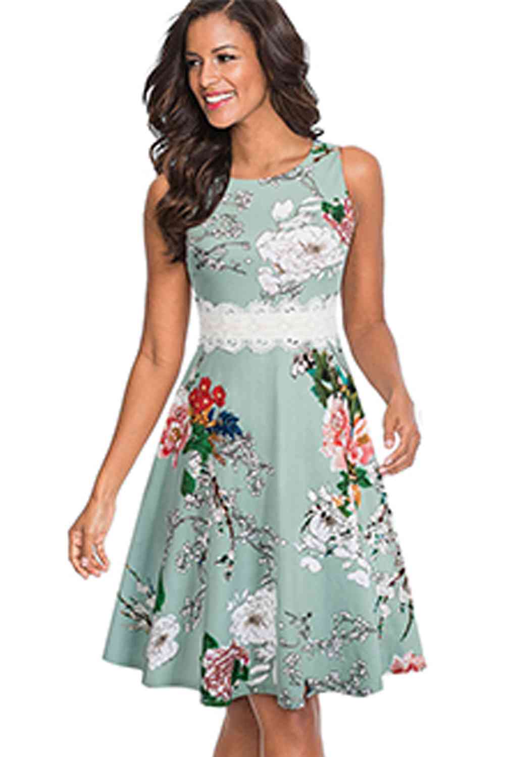 Printed Smocked Waist Sleeveless Dress - Gum Leaf / S - All Dresses - Dresses - 31 - 2024