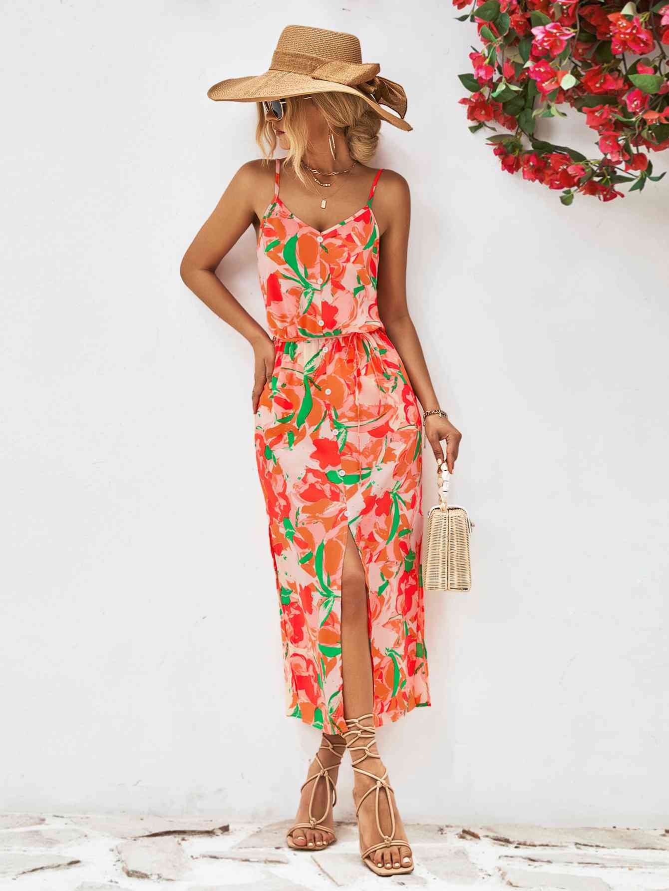 Printed Spaghetti Strap Front Slit Dress - All Dresses - Dresses - 10 - 2024