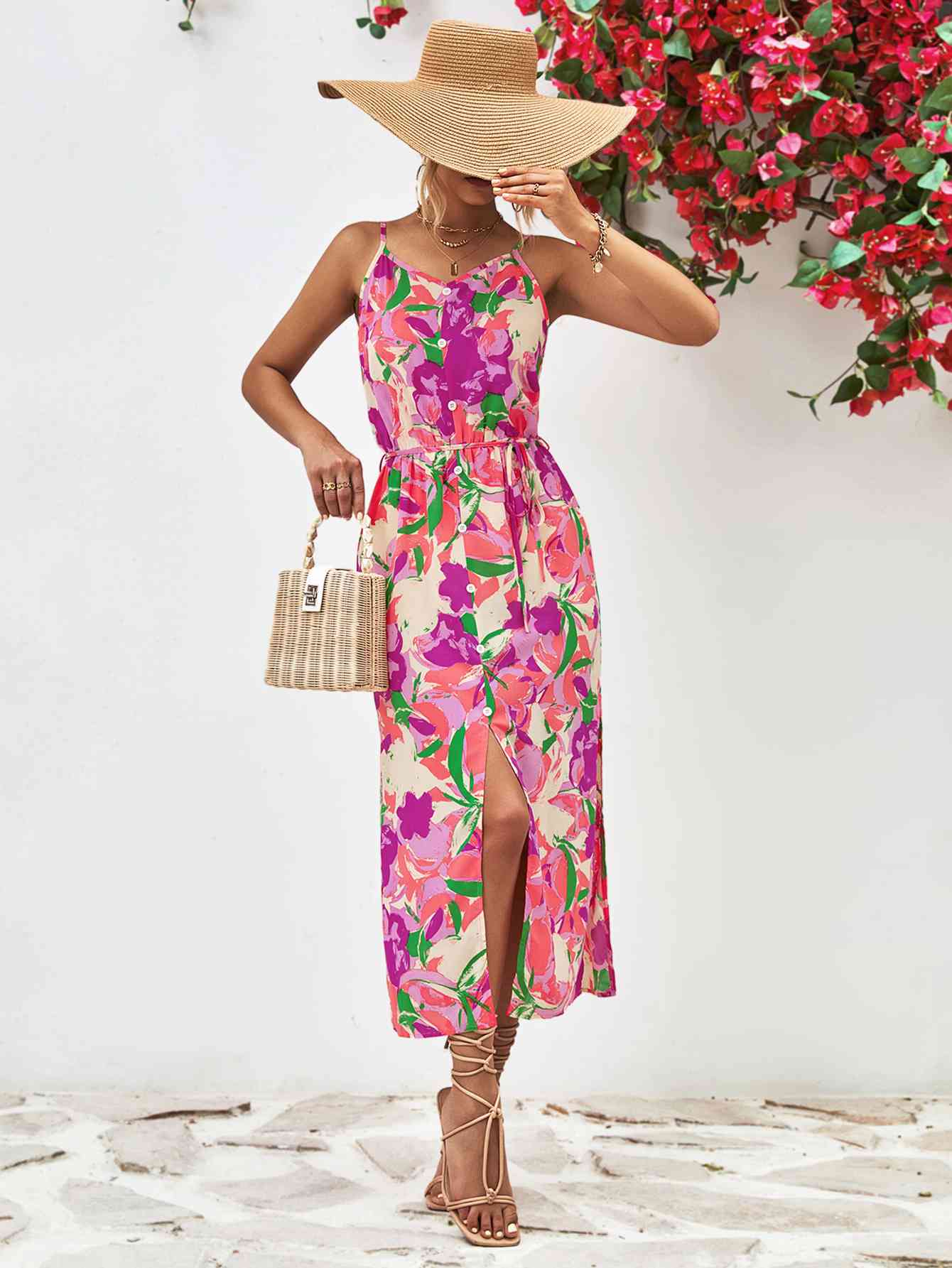 Printed Spaghetti Strap Front Slit Dress - All Dresses - Dresses - 4 - 2024