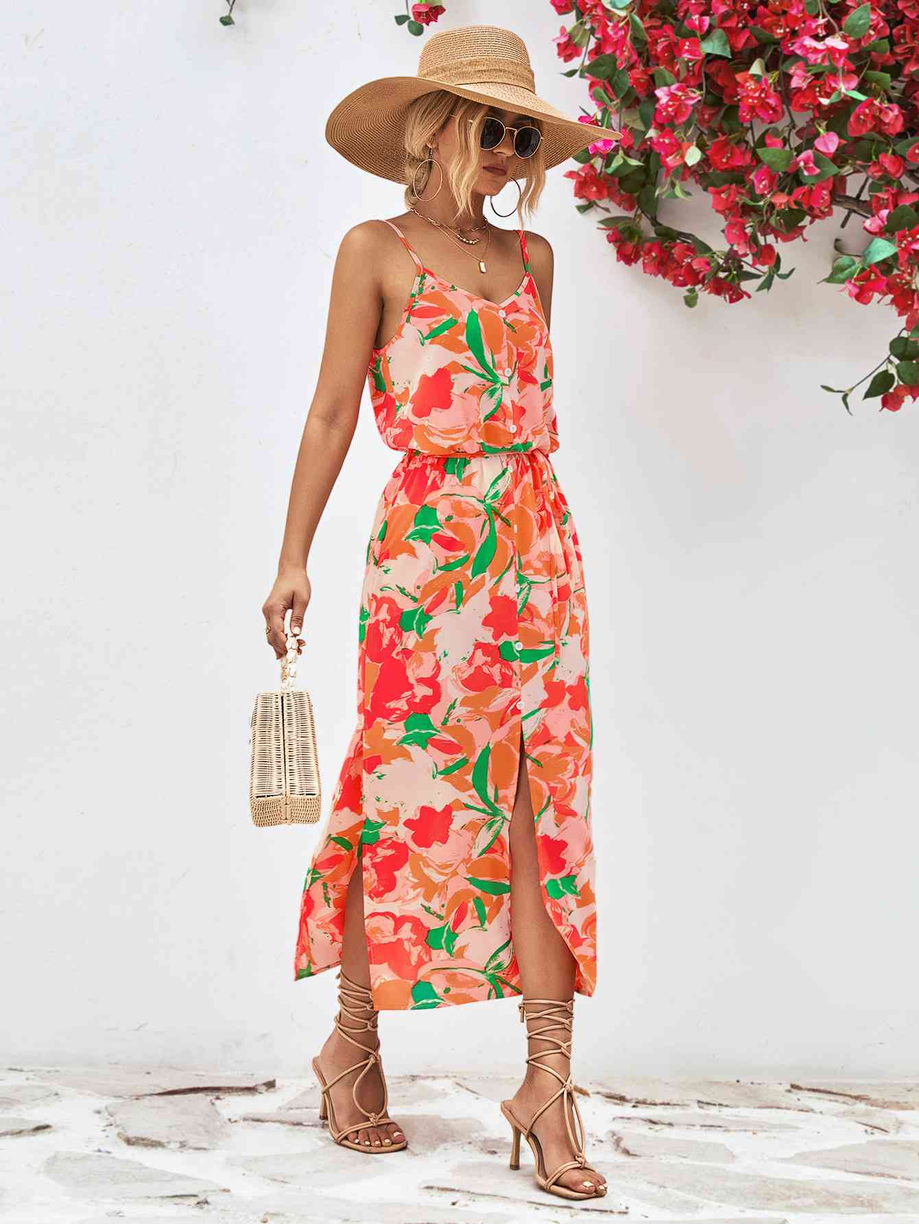 Printed Spaghetti Strap Front Slit Dress - All Dresses - Dresses - 8 - 2024