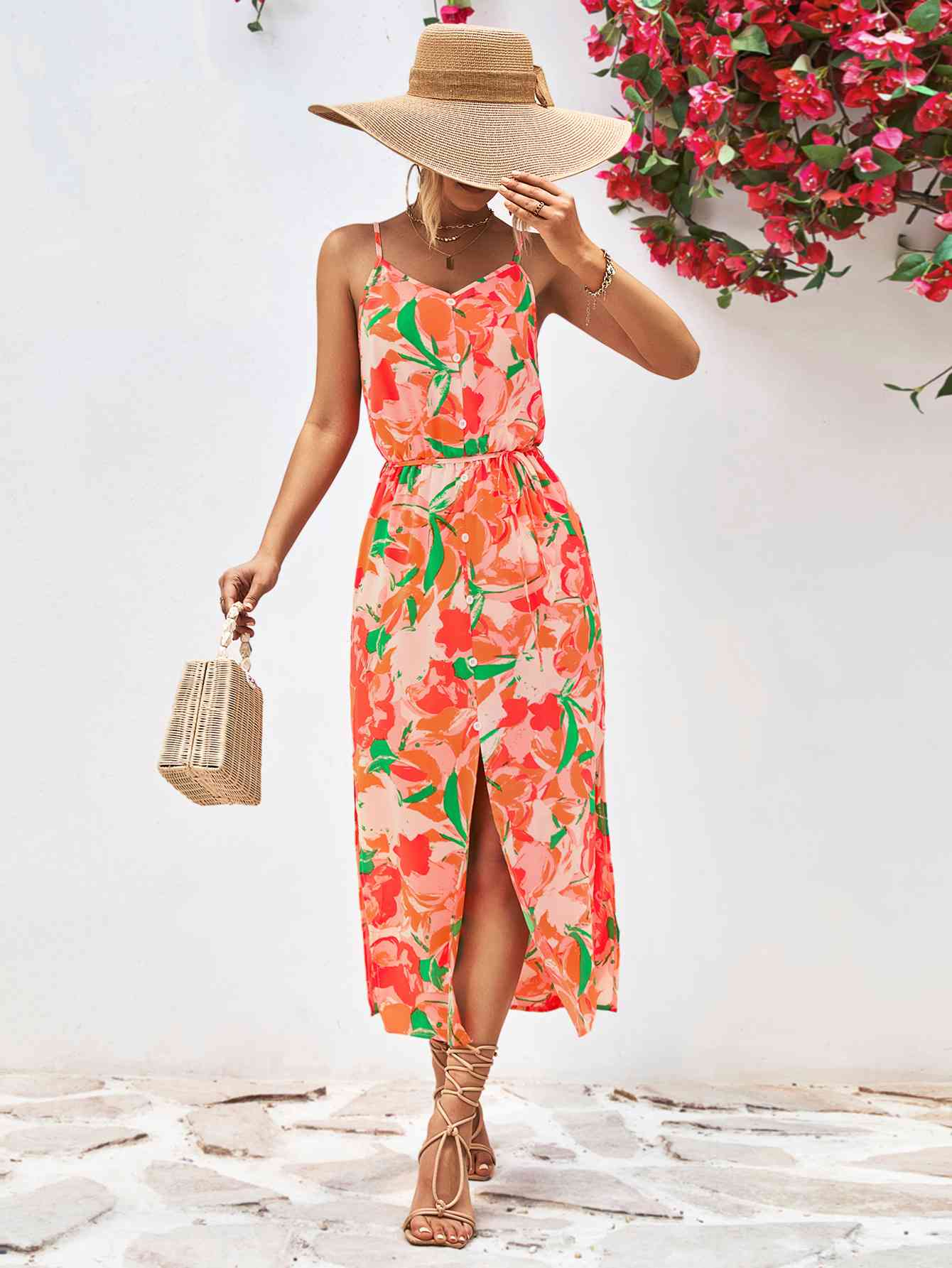 Printed Spaghetti Strap Front Slit Dress - All Dresses - Dresses - 9 - 2024