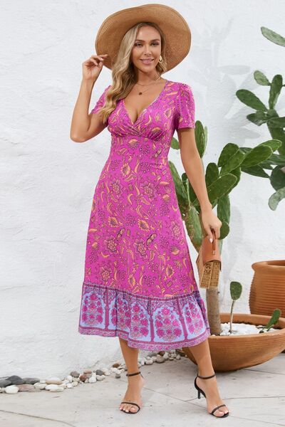 Printed Surplice Short Sleeve Dress - Lilac / S - All Dresses - Dresses - 13 - 2024