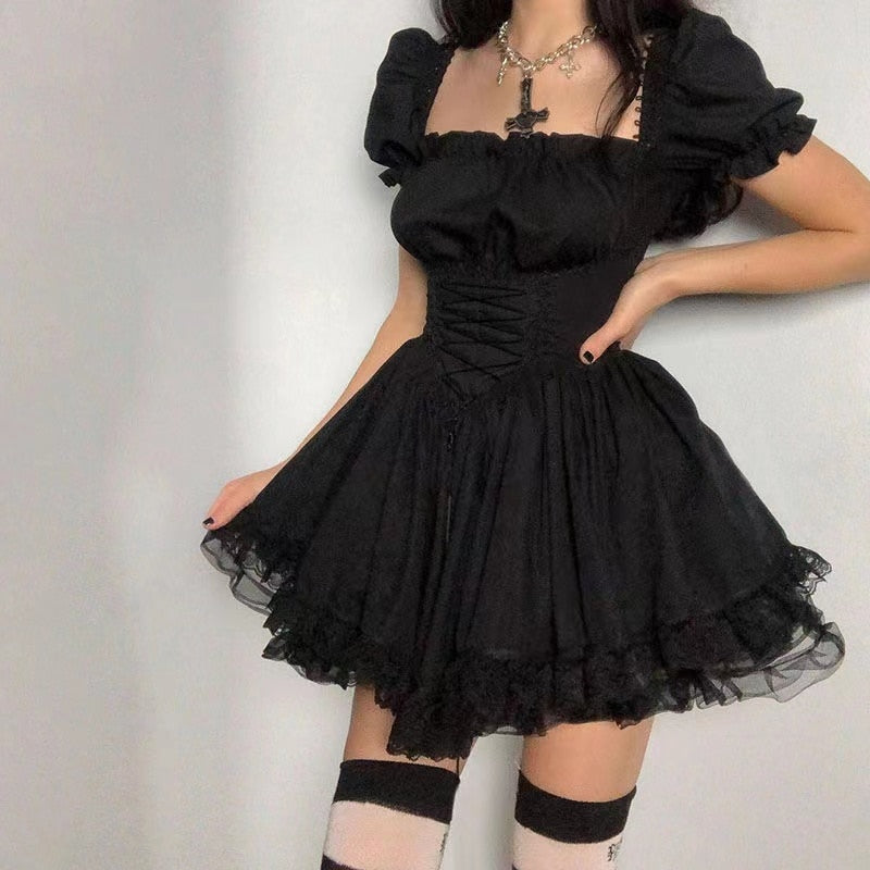 Puff Sleeve High Waist Vintage Lolita Dress - Black / L / Nearest Warehouse - All Dresses - Clothing - 9 - 2024