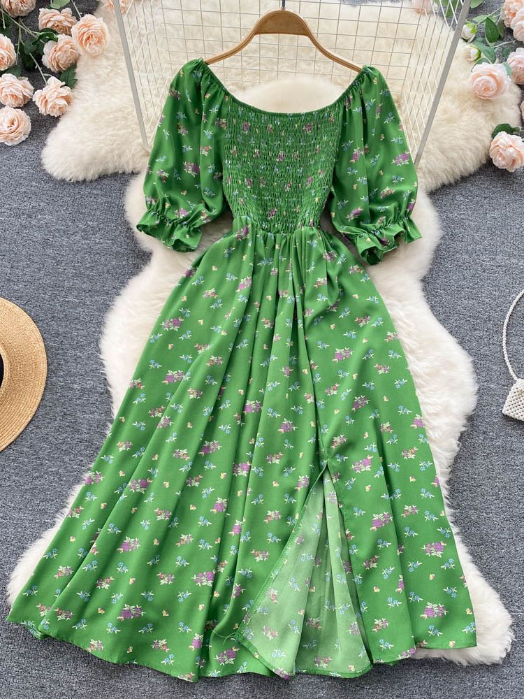 Puff Sleeve Party Dress - Green / One Size - All Dresses - Clothing - 20 - 2024