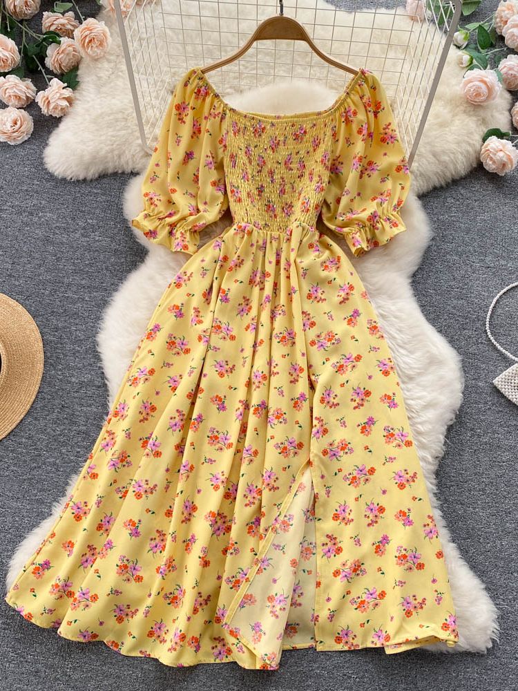 Puff Sleeve Party Dress - Yellow / One Size - All Dresses - Clothing - 24 - 2024