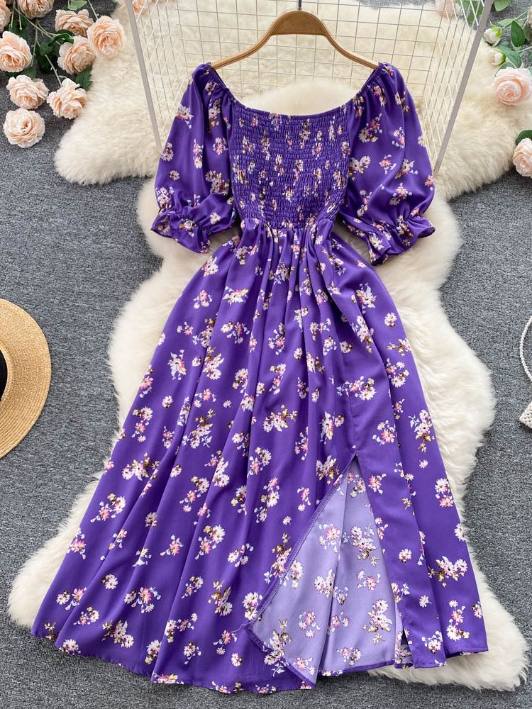 Puff Sleeve Party Dress - Purple / One Size - All Dresses - Clothing - 25 - 2024
