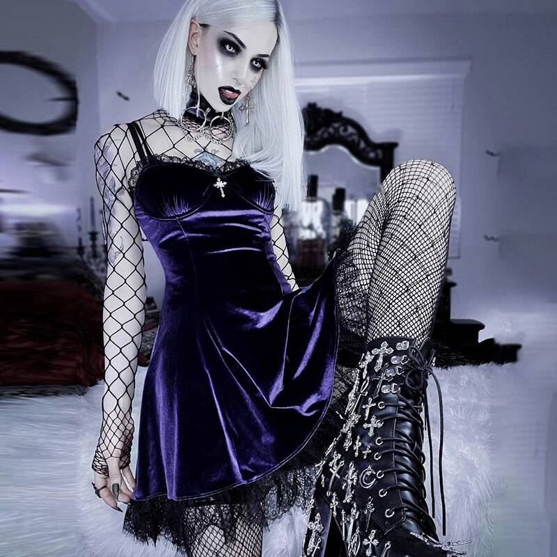 Purple Black Gothic Dress - All Dresses - Shirts & Tops - 8 - 2024