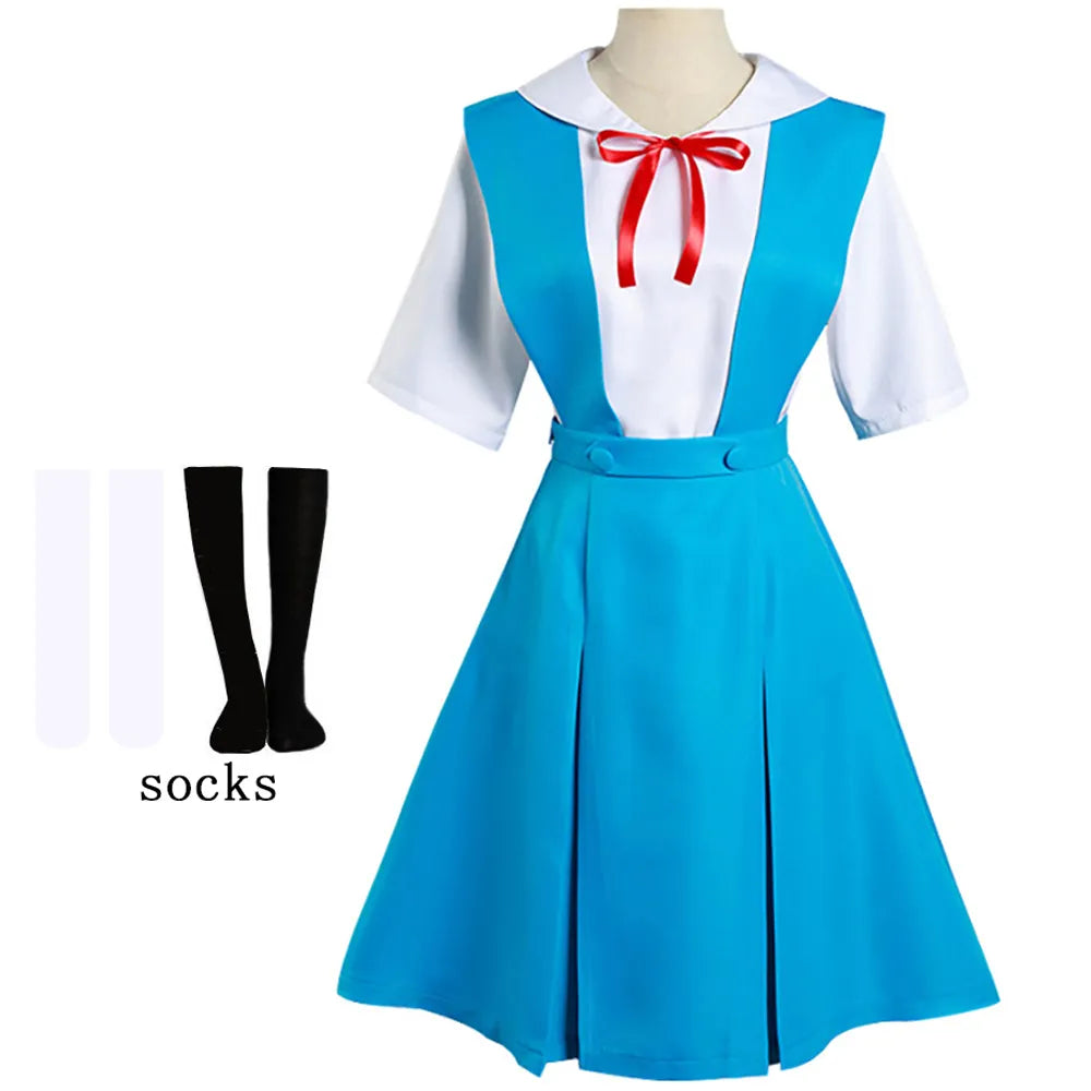 Rei Ayanami & Asuka Langley Soryu Cosplay Costume - School Uniform Dresses - Beige / XS / CN | Asuka Langley Soryu