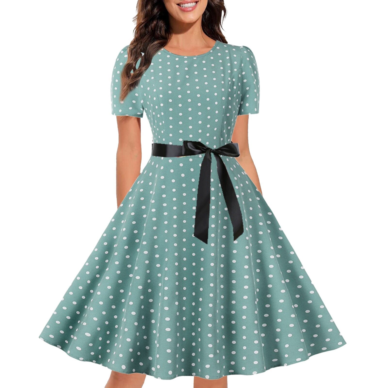 Retro Chic Vintage Print Dress - Sky / M - All Dresses - Dresses - 12 - 2024