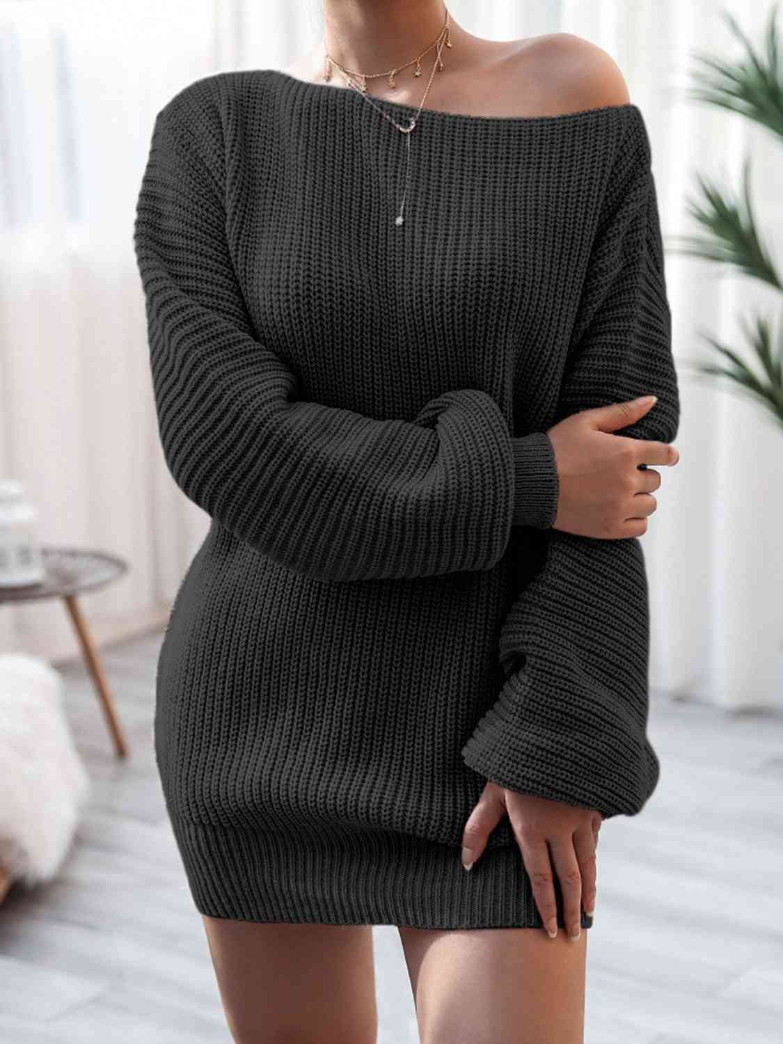 Rib-Knit Mini Sweater Dress - Black / S - All Dresses - Dresses - 10 - 2024