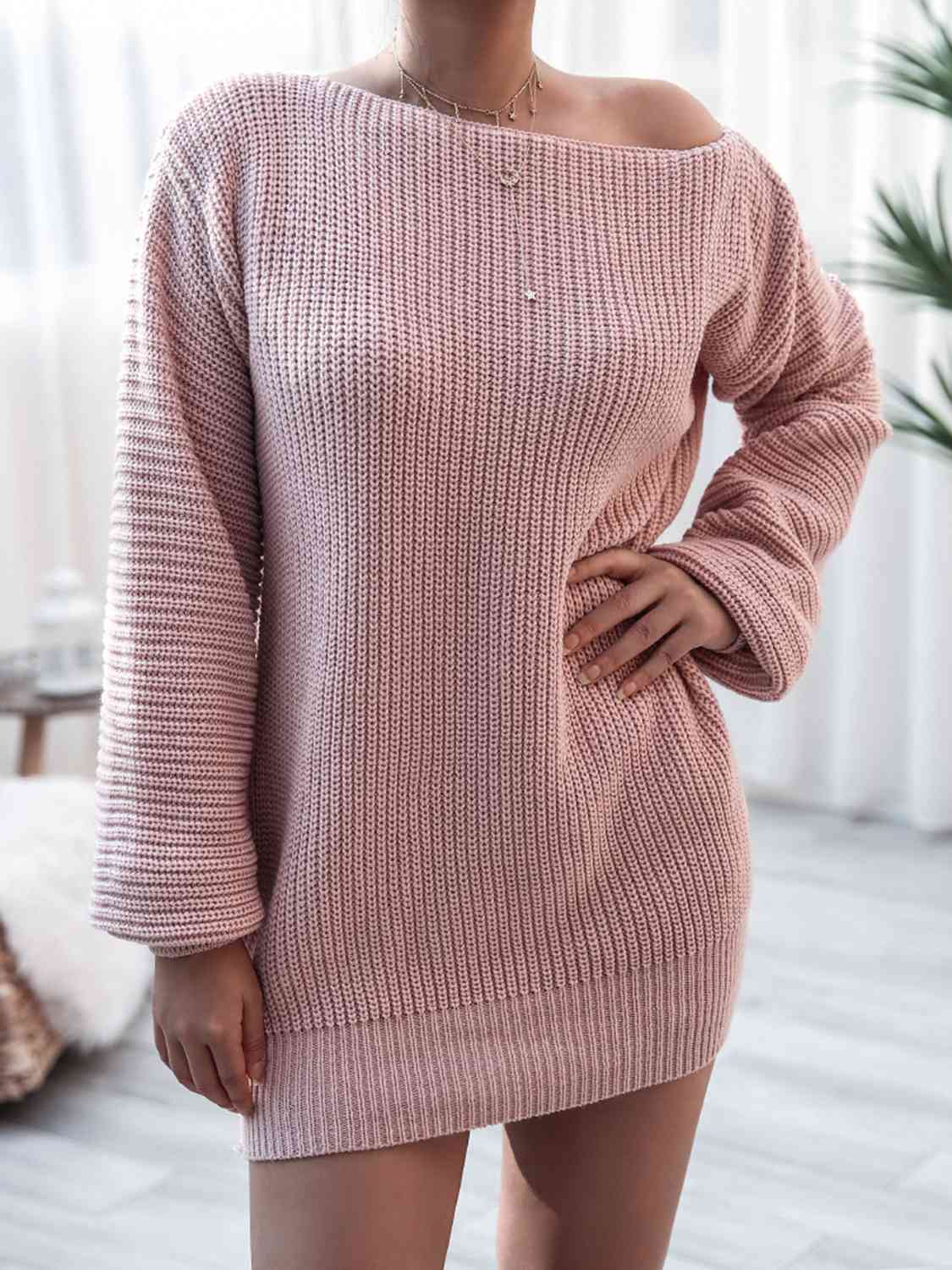 Rib-Knit Mini Sweater Dress - Dusty Pink / S - All Dresses - Dresses - 4 - 2024
