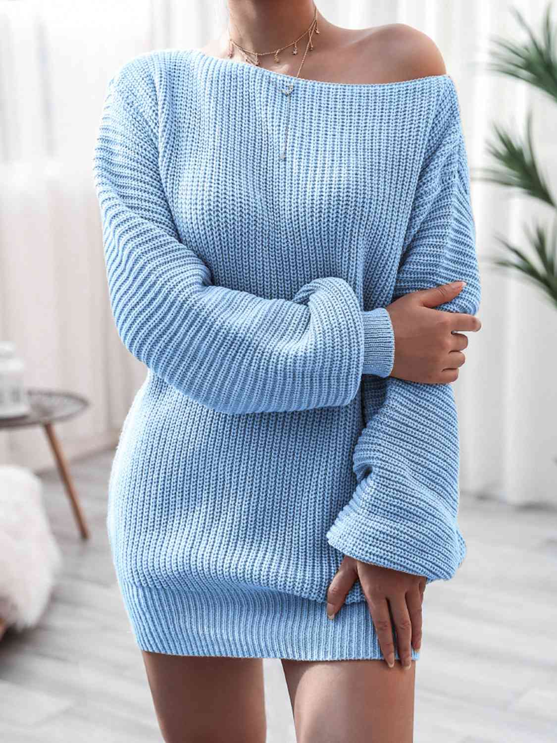Rib-Knit Mini Sweater Dress - Pastel Blue / S - All Dresses - Dresses - 13 - 2024