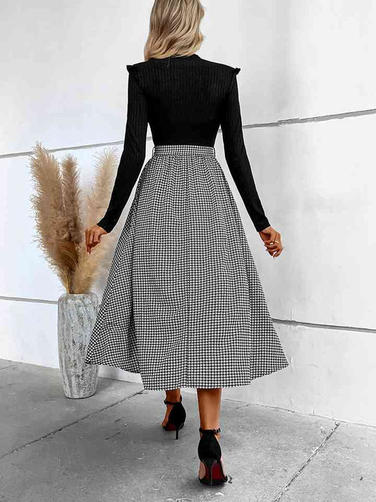 Ribbed Round Neck Long Sleeve Tie Waist Midi Dress - All Dresses - Dresses - 2 - 2024