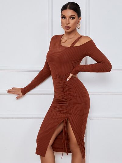 Ribbed Ruched Drawstring Wrap Dress - All Dresses - Dresses - 4 - 2024