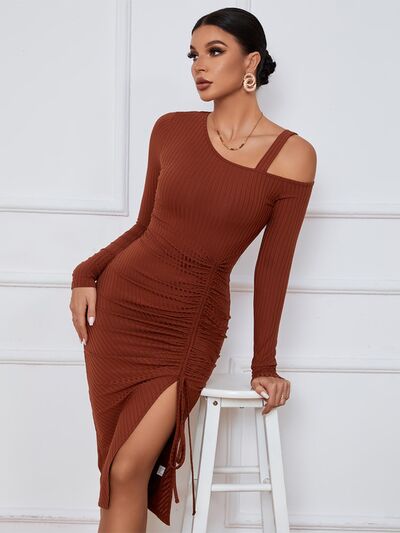 Ribbed Ruched Drawstring Wrap Dress - All Dresses - Dresses - 3 - 2024