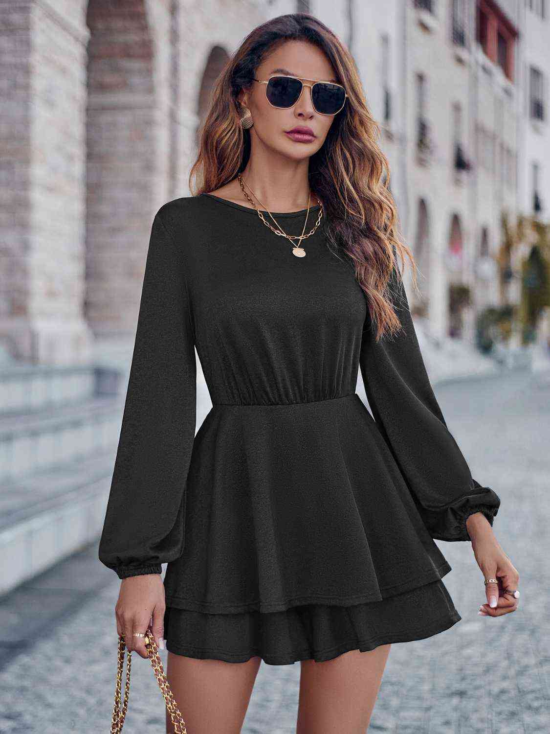Round Neck Layered Mini Dress - Black / S - All Dresses - Dresses - 8 - 2024