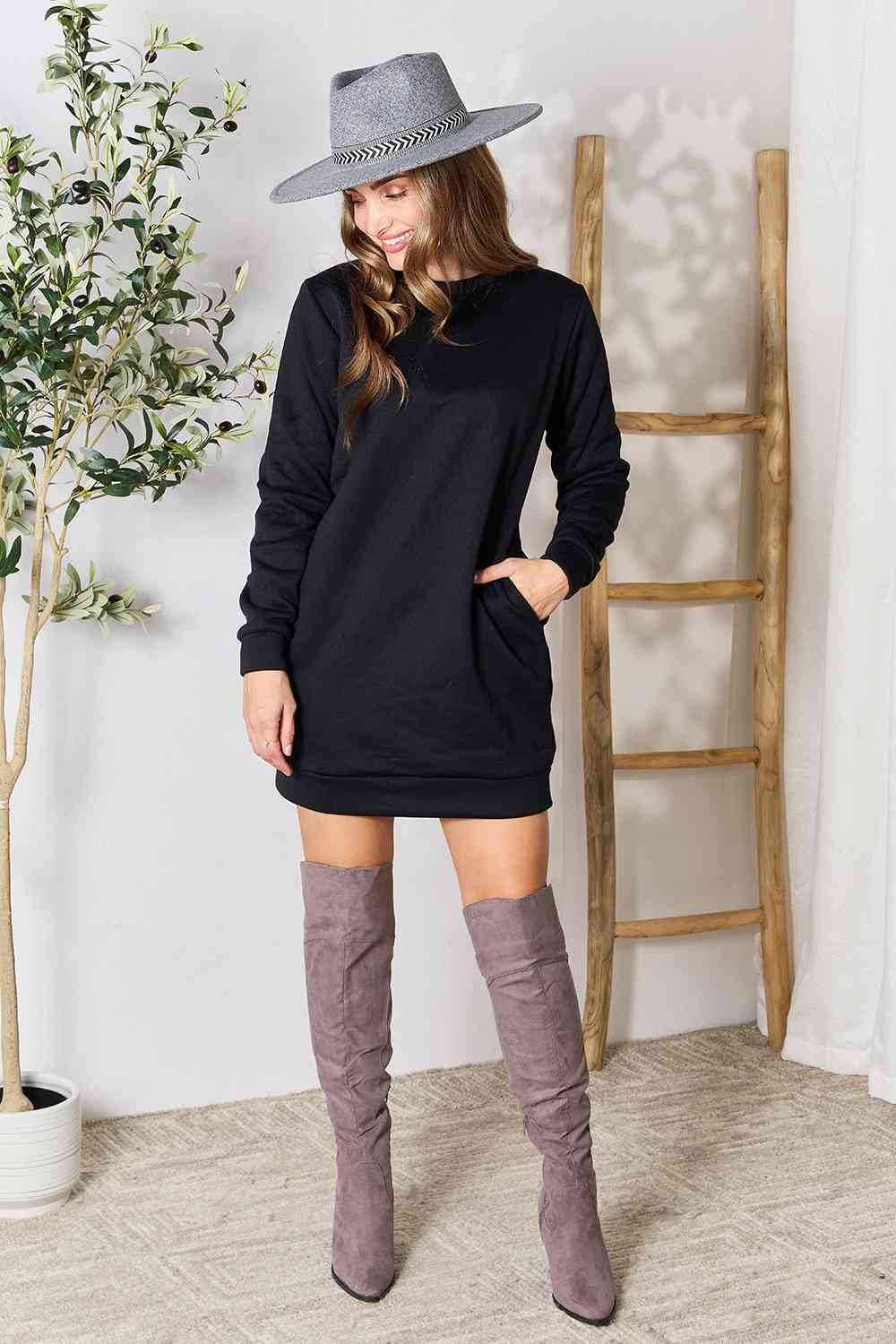Round Neck Long Sleeve Mini Dress with Pockets - All Dresses - Dresses - 11 - 2024