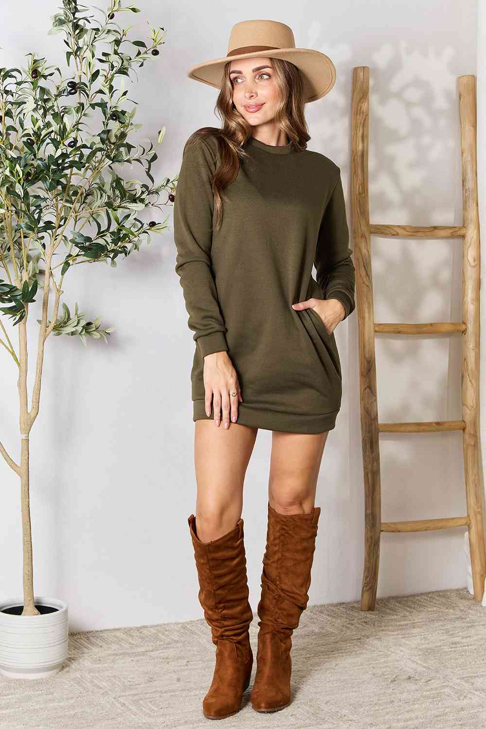 Round Neck Long Sleeve Mini Dress with Pockets - All Dresses - Dresses - 5 - 2024