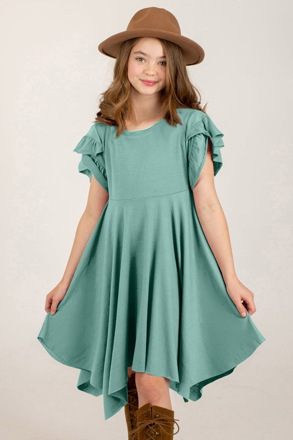 Round Neck Petal Sleeve Dress - Green / S - All Dresses - Dresses - 4 - 2024