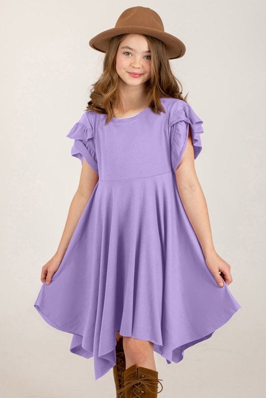Round Neck Petal Sleeve Dress - Purple / S - All Dresses - Dresses - 1 - 2024
