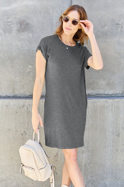 Round Neck Short Sleeve Dress with Pockets - Heather Gray / S - All Dresses - Shirts & Tops - 8 - 2024