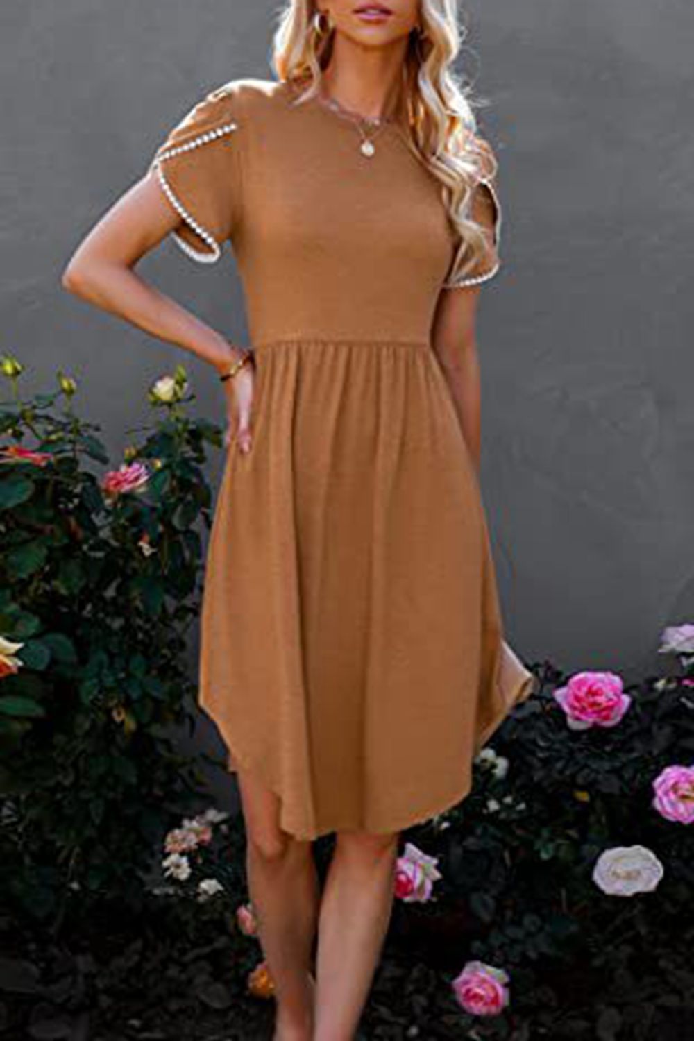 Round Neck Short Sleeve Dress - Brown / S - All Dresses - Dresses - 1 - 2024