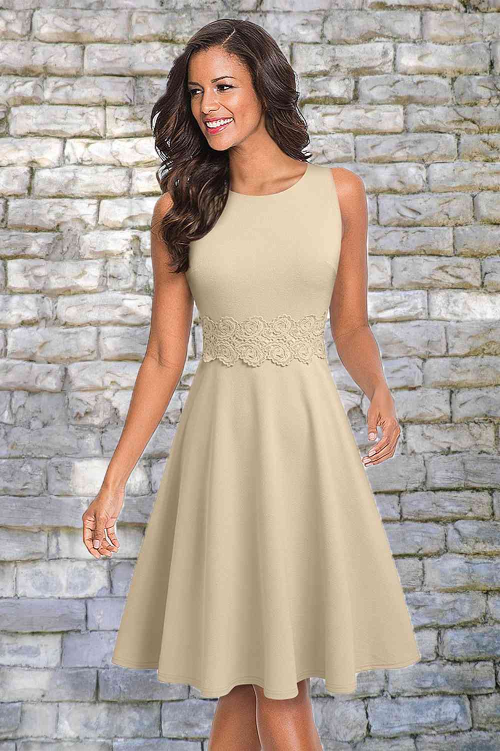 Round Neck Sleeveless Lace Trim Dress - Ivory / S - All Dresses - Dresses - 1 - 2024