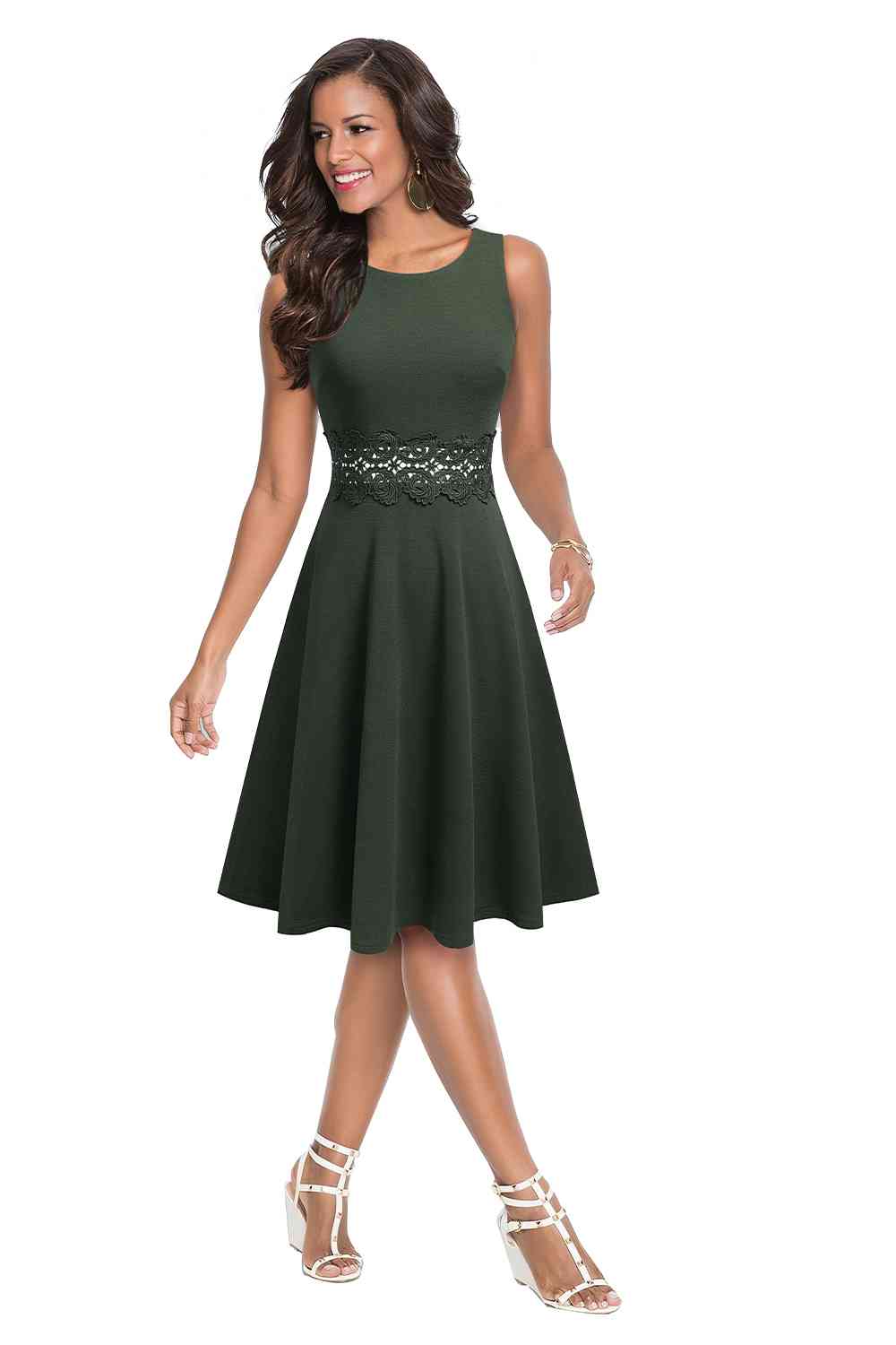 Round Neck Sleeveless Lace Trim Dress - Army Green / S - All Dresses - Dresses - 7 - 2024