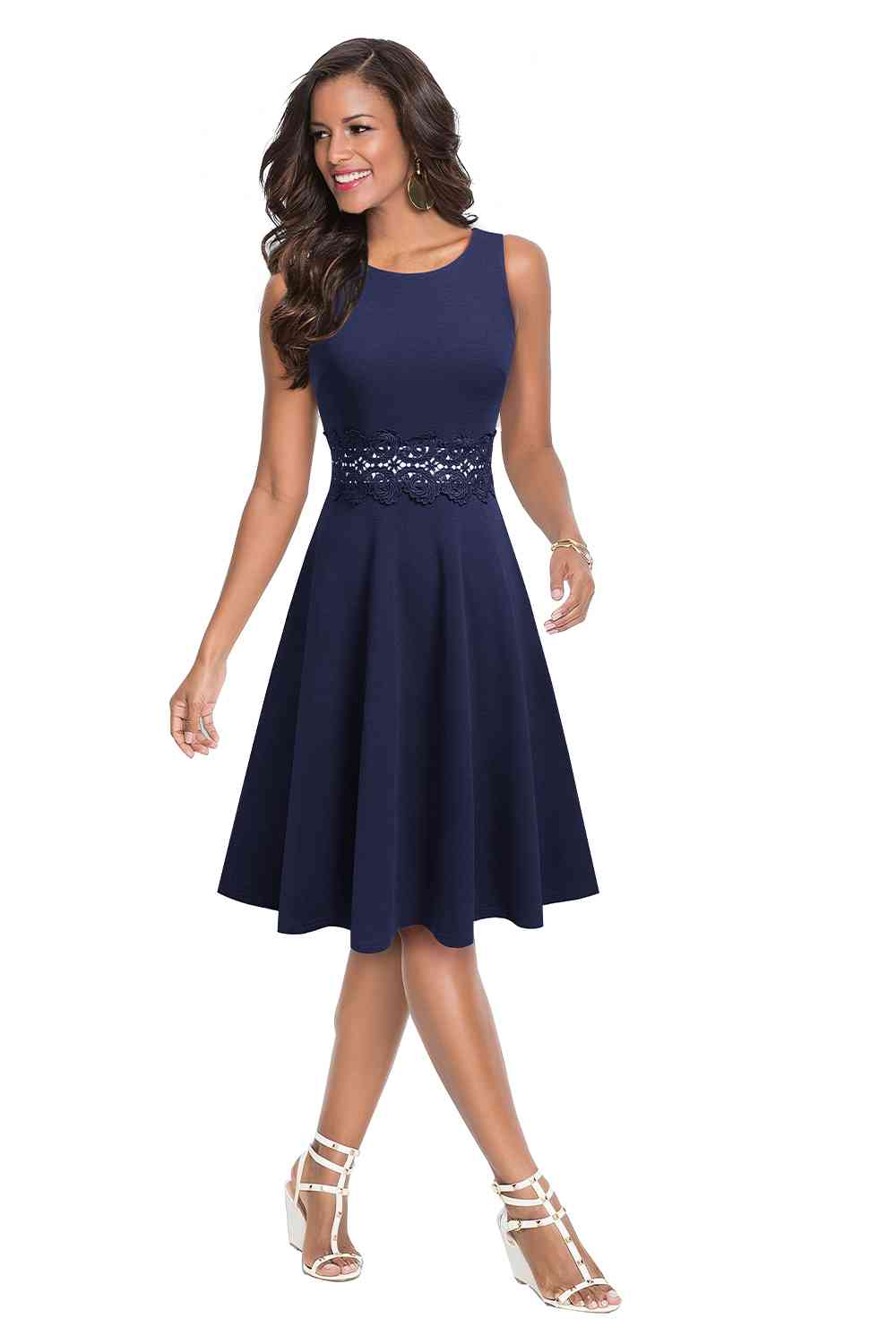 Round Neck Sleeveless Lace Trim Dress - Navy / S - All Dresses - Dresses - 13 - 2024