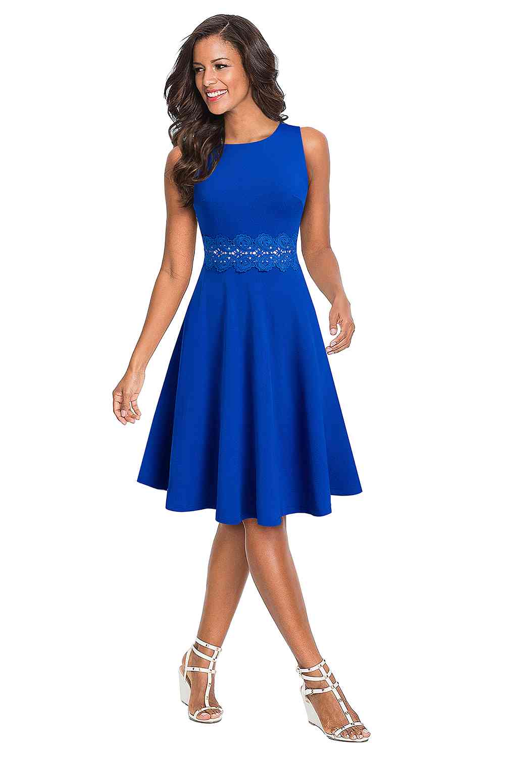 Round Neck Sleeveless Lace Trim Dress - Cobalt Blue / S - All Dresses - Dresses - 10 - 2024