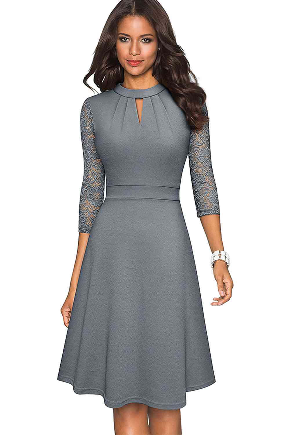Round Neck Three-Quater Sleeve Cutout Dress - Charcoal / S - All Dresses - Dresses - 5 - 2024