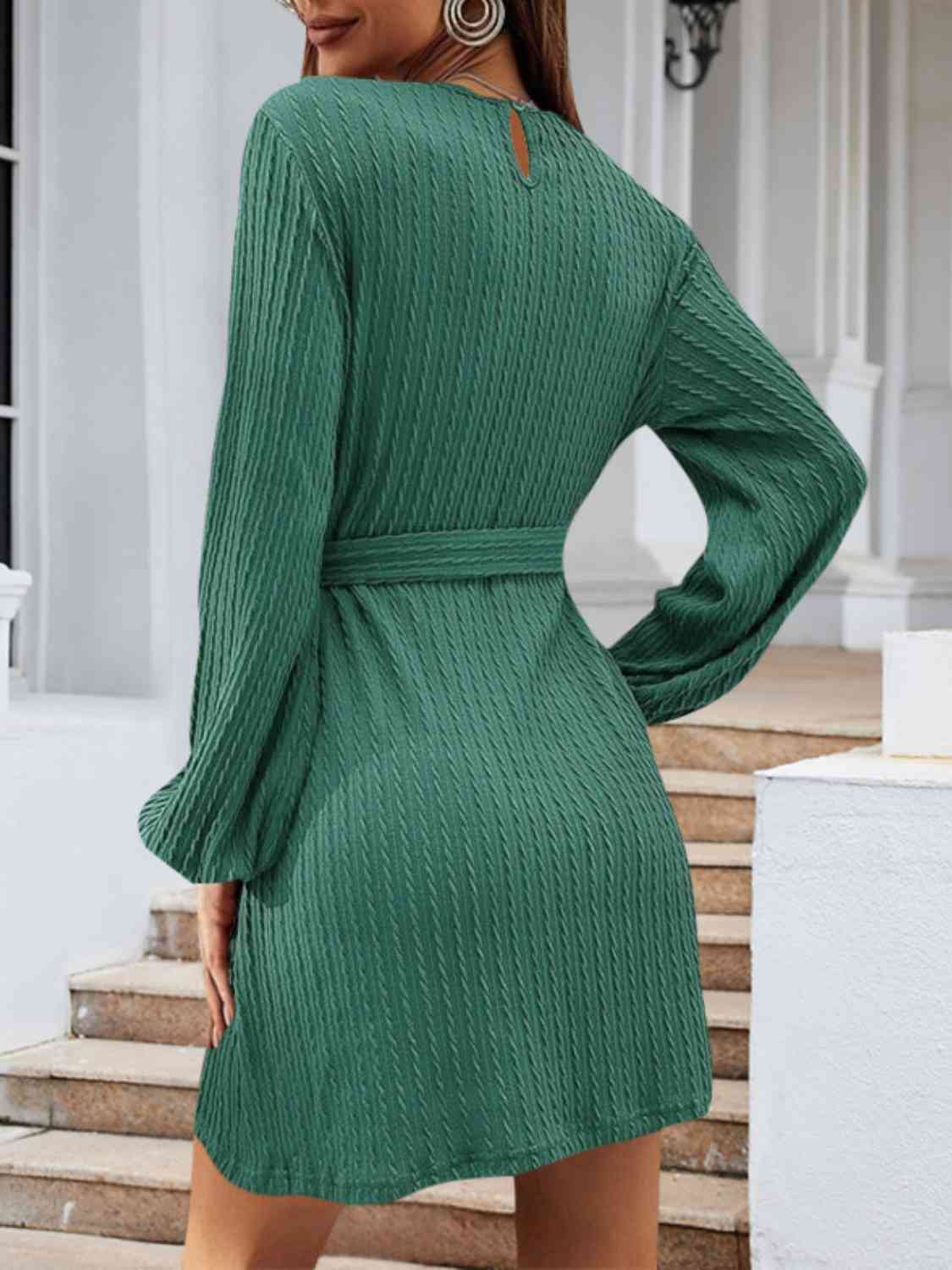 Round Neck Tie Front Long Sleeve Dress - All Dresses - Dresses - 11 - 2024